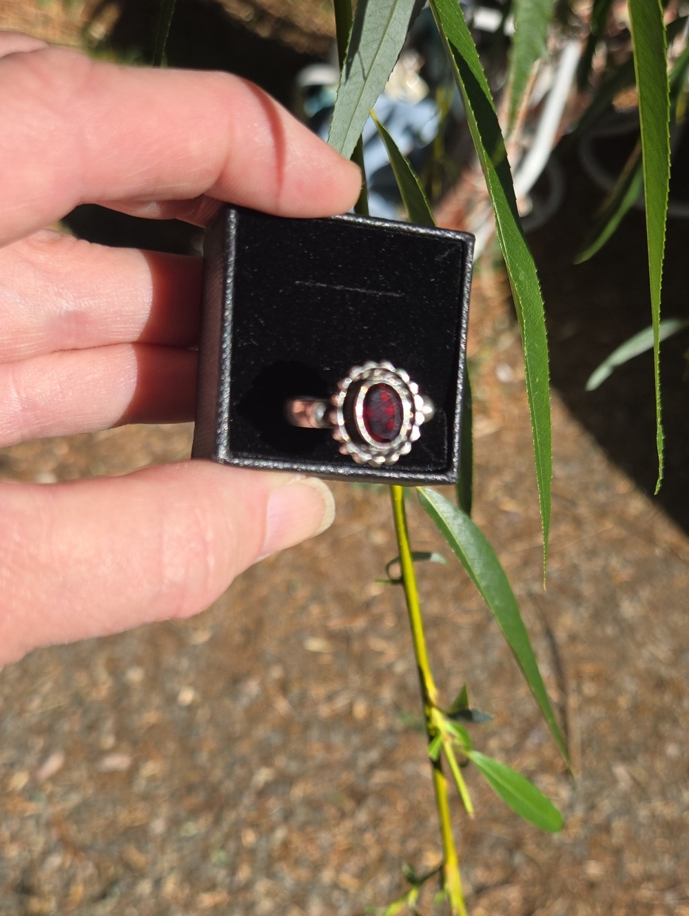 Sterling Silver Garnet Oval Halo Ring - Deep Red Size 8 1/2